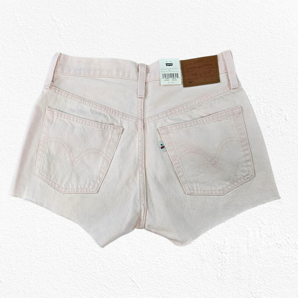 Levi's 501 Peach Pink High Waisted Special Edition Cut Off Denim Shorts Size 27 - Picture 10 of 10